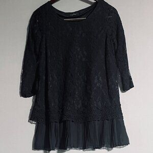 Alfani Black Lace and Crochet Tunic Open Black Boho XS